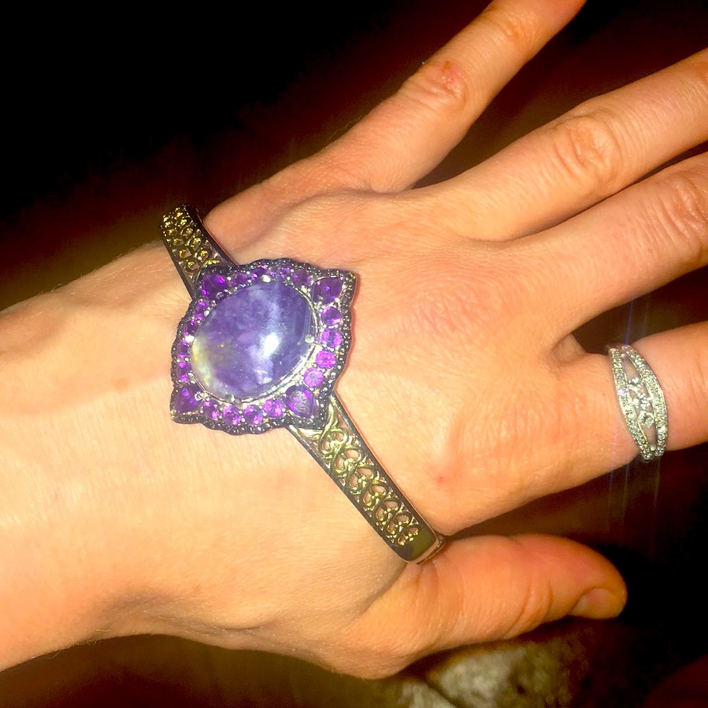 Stunning Utah opal/Lusaka amethyst  925 bangle